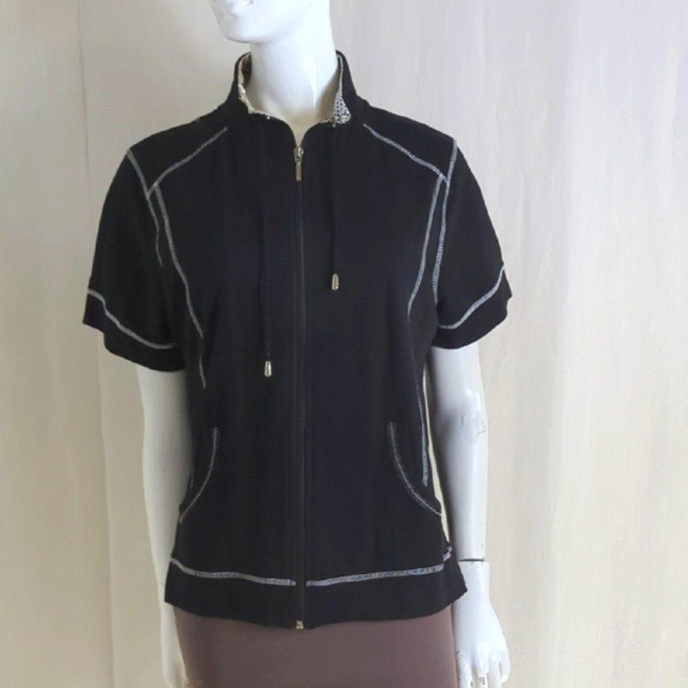 Black Jacket Zip-front Short Sleeve Large